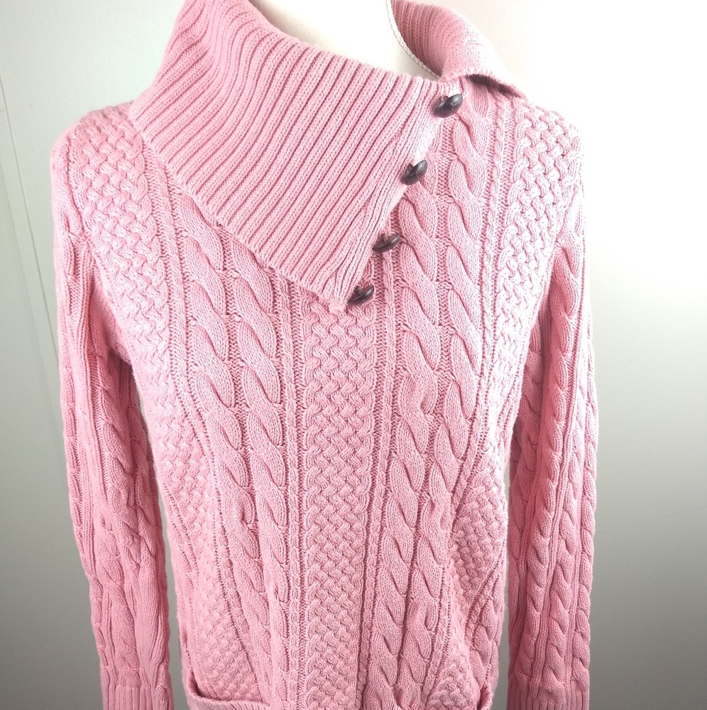Jeanne Pierre pink cable knit Tunic sweater size L